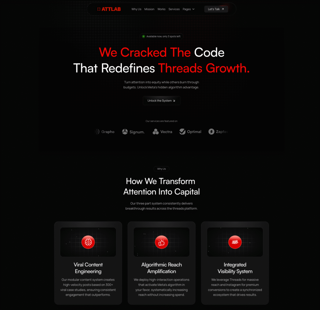 Dark website design created for Attlab